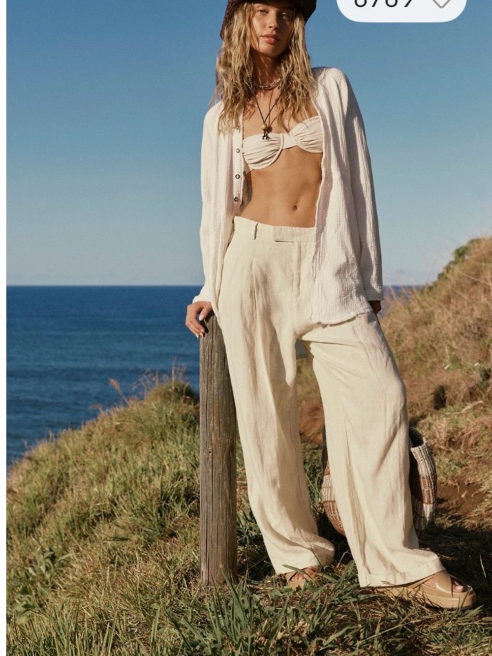 Free People Lyla Linen Wide-Leg Pants in Pebble